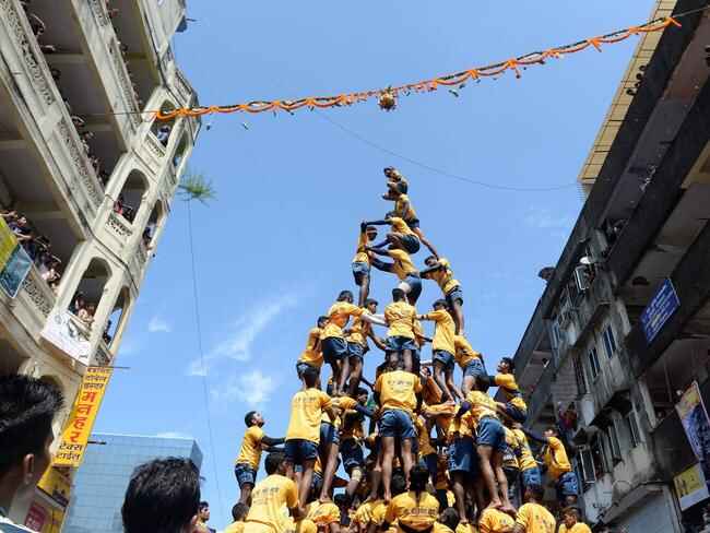 Human pyramids Mumbai for Janmashtami festival celebrating birth of Krishna